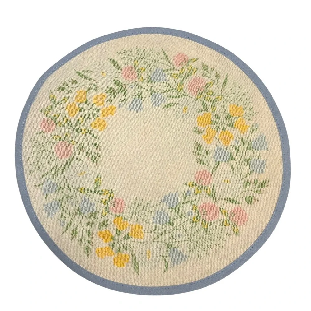 Vintage Runni Tekstiltrykk Norway Linen Cotton‎ Floral Round Placemats Set of 2